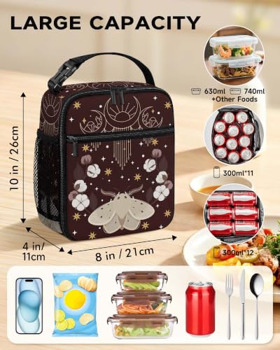 Lunch Box Insulated Lunch Bag for Girls Boys Kids Teen,Stars Moon Moth | Reusable Lunchbox, Cooler Tote Bag, Mesh Side Pocket, Easy to Clean, Waterproof Leak-Proof Lining for School Office Picnic - color: Stars Moon Moth
