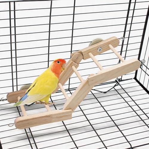 Flexible Wooden Bird Ladder Climbing Toys, Adjustable Pet Cage Accessories Stairs & Platform Enrichment Toy for Parakeets, Parrots, Cockatoo & Lovebirds, Rats, Chipmunk, Gerbil, Mice