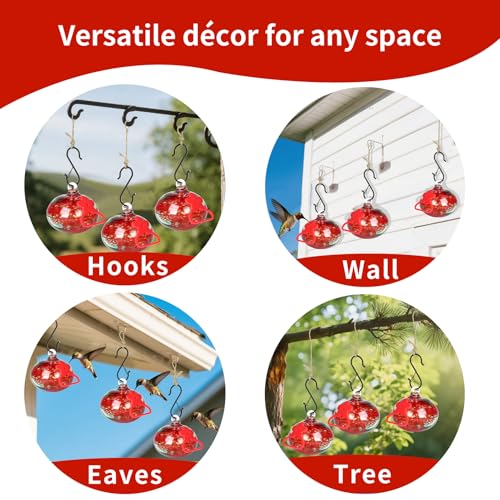 Pozfun Set of 3 Hummingbird Feeders for Outdoors Hanging,Hand-Blown Glass Hummingbird Feeder with Silicone Feeding Perch,Never Leak,Gardening Gifts for Woman Man(Red) - color: Phoenix Tail Red