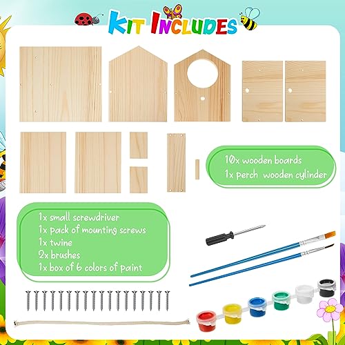 Liliful 2 Pack Birdhouse Kits for Kids, DIY Wooden Bird House Kit to Build and Paint, Birdhouse Painting Kit for Kids Ages 4-8 8-12, Arts and Crafts Activity, Classroom Gift for Boys Girls