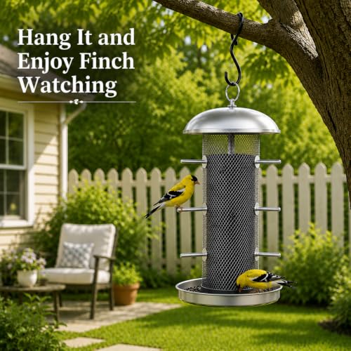 Finch Feeder for Nyjer & Thistle Seed, Hanging Metal Mesh Bird Feeder with Perches for Backyard, 2lb Capacity,Great for Backyard Bird Lovers