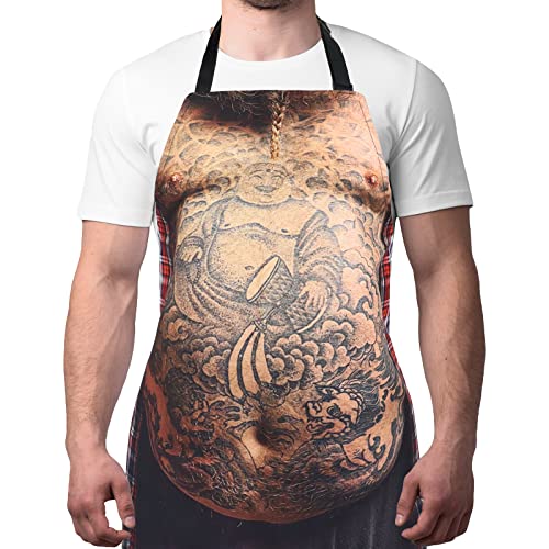 Funny Men Cooking Grilling Aprons Tattoo Belly BBQ Funny Gag Gifts for Christmas, White Elephant Gift Exchange (Tattoo, One Size) - color: Tattoo