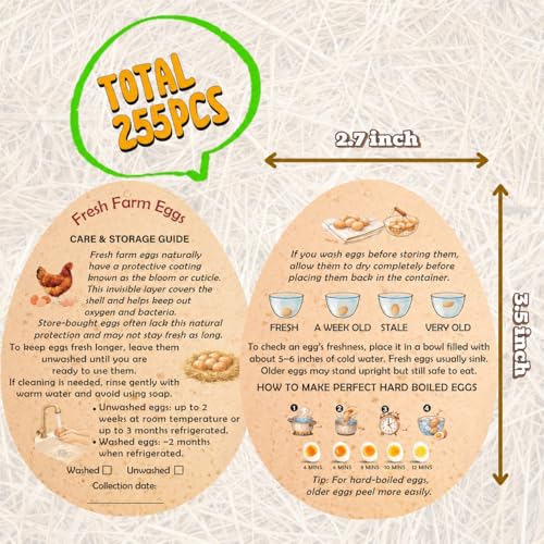 255PCS Fresh Farm Egg Handling Instruction Cards - Premium 2.7 X 3.5 Inches - Eggs Shape Style - Egg Stamps for Eggs Care Egg Cartons Cheap Bulk - Egg Stamps for Fresh Eggs for Egg Cartons Reusable