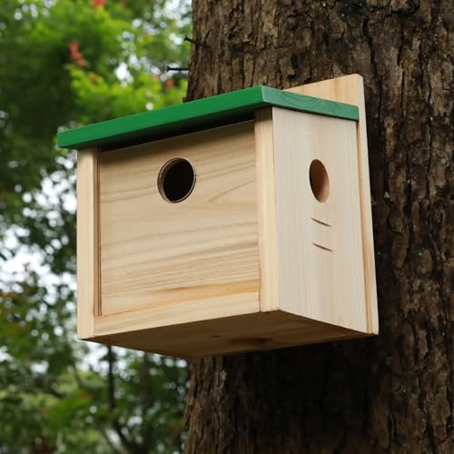 STARSWR Bird House Large Bluebird House Feeder Outdoor Mealworms Feeder for Bluebird with Viewing Window,with Easy Clean Removable Door Outside Hanging Birdhouses