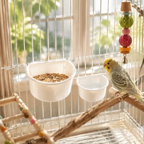 4 Pcs Bird Feeder Hanging Cups Water Food Dispenser Plastic Bird Food Bowls Birds Cage Feeder Universal for Parrots Small Birds Parakeets
