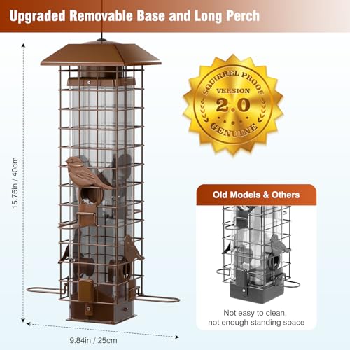 Squirrel-Proof Metal Bird Feeder with Removable Base, Weight-Activated Cage, Easy to Clean, Sturdy & Rust-Resistant, 3 lb Capacity, Outdoor Hanging Tube Bird Feeder for Cardinals & Finches - color: Bronze