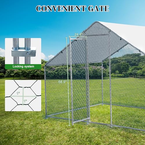 Large Metal Chicken Coop with Run, Walkin Chicken Coop for Yard with Waterproof Cover, Spire Roof Large Poultry Cage for Hen House, Duck Coop and Rabbit Run (6.5x6.5x6.5ft) - size: 6.5x6.5x6.5ft