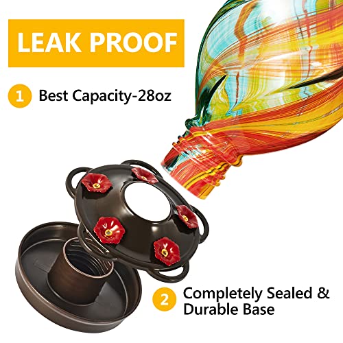 LUJII Ice Cream Shaped Spiral Hummingbird Feeder for Outdoors Hanging, Hand Blown Glass, 28 fl.oz, Leak Proof & Rustproof, Includes an Ant Moat, Unique Garden, Outside & Backyard Decor (Ribbon) - color: Ribbon, size: Small