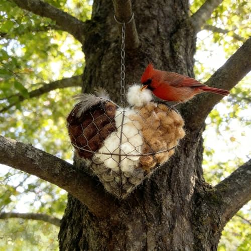 Handmade Alpaca Fiber Bird Nesting Heart,Alpaca Bird Nesting Material,Bird Nesting Material Holder,Alpaca Fiber Bird Nesting Box for Wild Birds,for Garden,Yard & Bird Lover (1PCS) - color: 1PCS