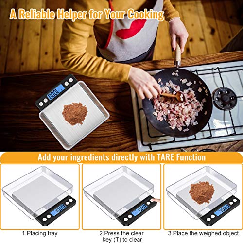 Diyife Digital Kitchen Scale 500g/0.01g, High Precision Cooking Food Scale | Mini Gram Scale with LCD Display, 2 Trays, 6 Units, Auto Off, Tare Function, Christmas Gift (Batteries Included) (Black) - color: Black