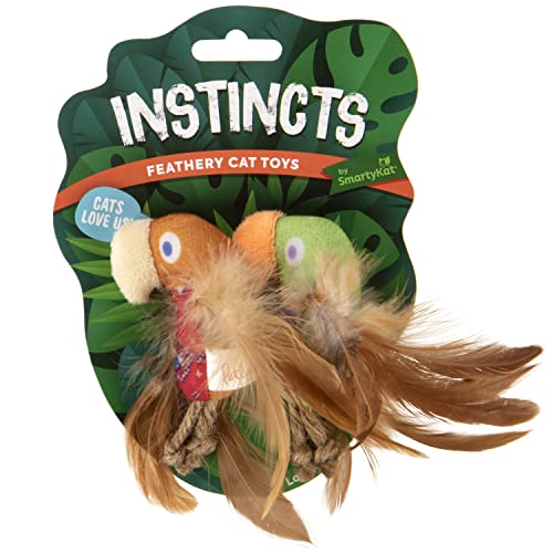 Instincts by SmartyKat 2-Pack HappyNip Love Mates Feather Birds Plush Cat Toys, Contains Catnip & Silvervine - Orange/Green, 2-Pack - style: Love Mates