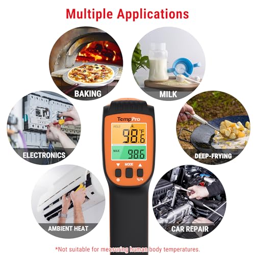 TempPro TempScan Infrared Thermometer Gun with 2 Laser for Pizza Oven Grill | 16:1 D:S Ratio Temperature Gun for Cooking HVAC Engine, Laser Thermometer Gun with Adjustable Emissivity Temp Gun -58℉-1022℉ - style: 2-Laser & D:S 16:1
