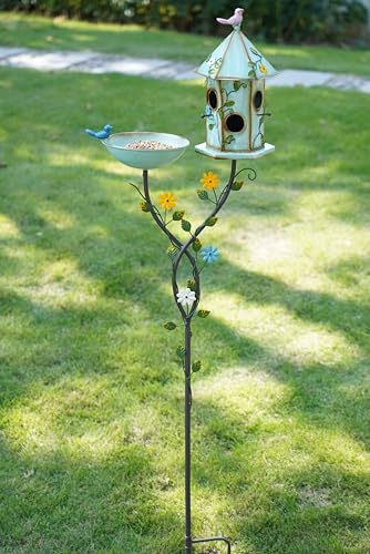 Bird Baths and Bird House with Pole,birdhouses for Outdoors，Metal Bird Bath | 56" H Bird Houses,Metal Bird Bath Bowl,Bird Bath with Stake,Garden Yard Decor