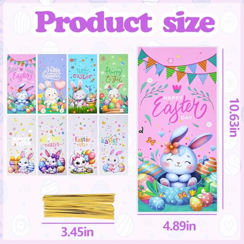 CUUSNNY Easter Candy Bags 100 Pcs with 120 Gold Twist Ties,Plastic Cellophane Treat Bags for Kids Easter Egg Hunt, Party Favors & Gift Packaging,Holiday Goodie Bag Supplies (Colorful Design) - color: 100Pcs Easter Cellophane Bags