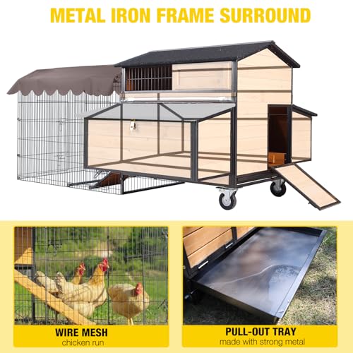 AIVITUVIN Large Chicken Coop with Run Chicken House with Metal Chicken Tractor Portable and Spacious Design for 6-8 Chickens 76.7" L - size: 76.7"L x 53.8"W x 36.8"H