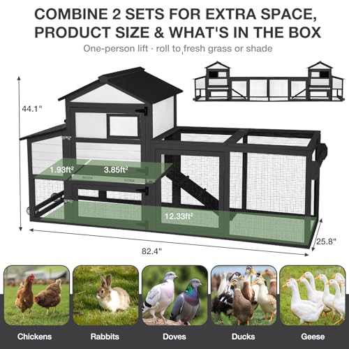 Large Chicken Coop, 80.7" Outdoor Wooden Hen House with Run, Ramp & Leakproof Pull-Out Tray, Weatherproof Design, for 3-5 Chickens - Black - color: Black (AIR72-B)