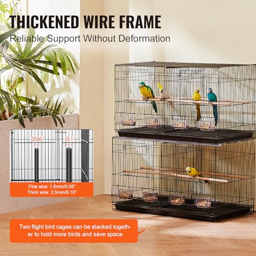VEVOR 30-inch Flight Bird Cage, Stackable Divided Small Parakeet Cage for Parrots Canaries Cockatiels Lovebirds Finches Budgies Conures Macaws Pet Travel Birdcage with Handle and Perches - color: Black, Dividable
