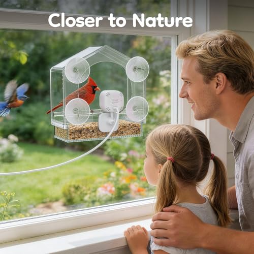 Smart Window Bird Feeder with 2K HD Auto-Capture Video Camera | Strong suction cups, 2K HD auto-capture video, Smart AI species recognition, Unique nature gift for parents and bird lovers