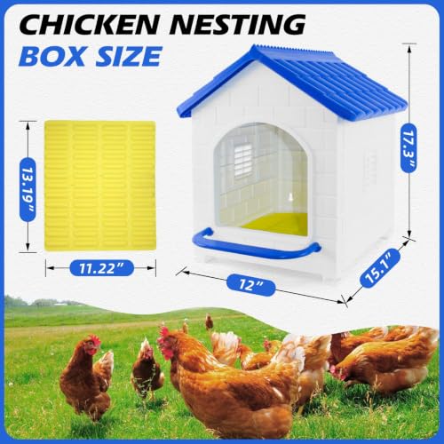 Waterproof Plastic Chicken Nesting Box & Compact Hen House for Coop | Comes with Washable Nesting Pad, Easy-Clean Spacious Nesting Box, Suitable for Hens, Ducks, Rabbits & Backyard Poultry - color: Blue