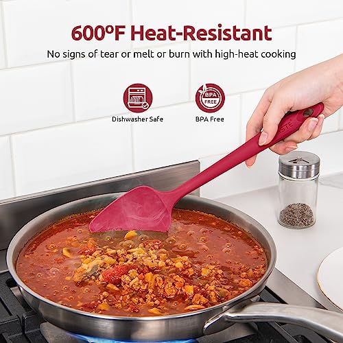 U-Taste 2PCS 13.6in 600ºF Silicone Turners & 2PCS 11.38in Flat/Spoon Spatulas & 600ºF Silicone Spoons (Red)