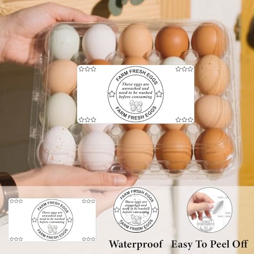10 Sheets 60Pcs 4 x 2 Inch Farm Fresh Eggs Carton Stickers Rectangle White Self Adhesive Unwashed Chicken Egg Labels Packaging Handling Instruction Tags for Farmhouse Market Produce Storage - color: White