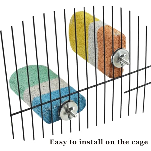 2pcs Bird Beak Grinding Calcium Stone Perch Parakeet Chewing Toy Lava Stand | Cockatiel Chicken Foot Claws Nail Trimmer,Parrot Cage Platform,Volcanic Rock Mineral Block,Small Medium Budgies Conures Rats