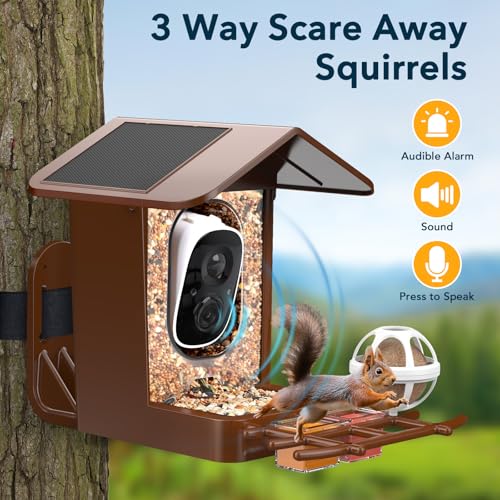 PeckCam® Bird Feeder with Camera Solar Powered 2K Live Video Auto Capture | AI Bird Species Identification, Instant App Alert, IP65 Waterproof, Easy Setup, Backyard Bird-Watching, Gift for Bird Lovers - color: Light Brown