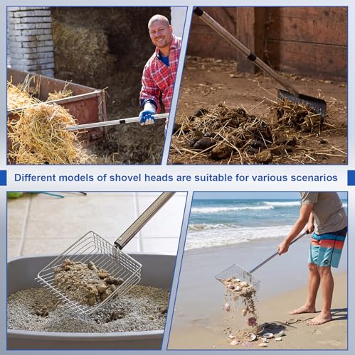 5 Pcs Chicken Poop Scooper Set with Gloves 3-in-1 Manure Scoop with Iron Shovel Rake Combo & 4 Section Adjustable Stainless Steel Handle Sand Sifting Litter Scoop for Chicken Coop Farms Goat