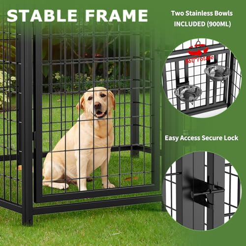 ROOMTEC Large Dog Kennel Outdoor Pet Pens Dogs Run Enclosure Animal Hutch Metal Coop Fence with Roof Cover (4'L x 4'W x 4.25'H) - size: 48.0"L x 47.0"W x 51.0"H
