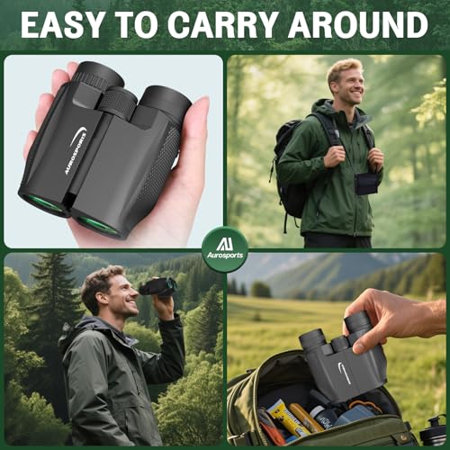 Aurosports 12x32 Compact Binoculars for Adults - Small Binoculars with FMC Lens & BAK4 Prism - Wide 273ft/1000yds Field of View - Easy Focus Binos for Bird Watching Traveling Gifts for Men Women - size: 12x32