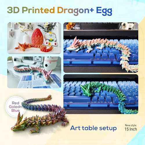 15" 3D Printed Dragon Egg with Articulated Dragon Inside,Crystal Dragon Toys, Poseable Fantasy Collectible Figures for Kids Ages 6-12, Boys Girls Birthday Gift, Party Favor - color: Red Yellow Blue, size: Large