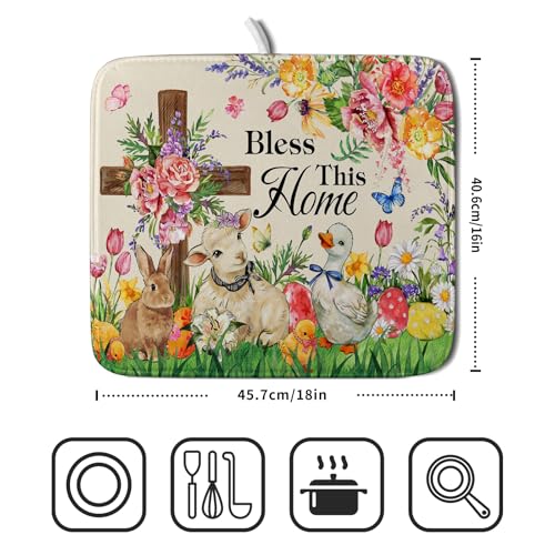 Easter Farmhouse Dish Drying Mat Funny Animal Dish Pad for Kitchen Counter Small 16 X 18 - color: Colorful Farmhouse Animal, size: 18" x 16"