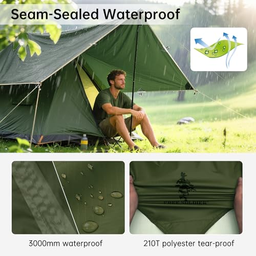 FREE SOLDIER Waterproof Camping Tarp Shelter Awning | Lightweight, Compact, Quick Setup, Waterproof Sun Shelter Campingtarp,For Backpacking, Beach, Travel and Outdoor Activities - color: Dark Green 10×10.5ft