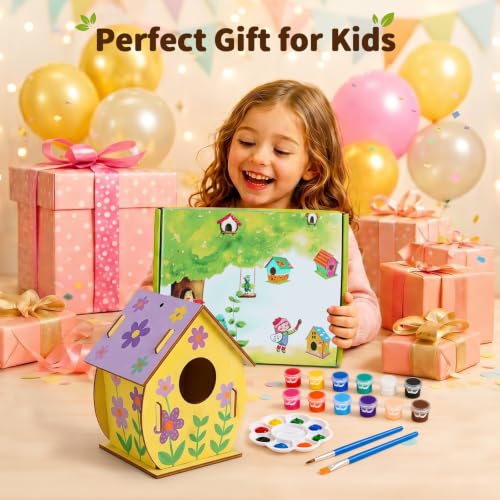 BELEEV 4 Pack Bird House Kit for Kids, DIY Birdhouse Kits to Build & Paint, Include Paints & Brushes, Wooden Arts and Crafts Gift for Children Boys Girls Ages 4-12 - color: 4 Pack Bird House