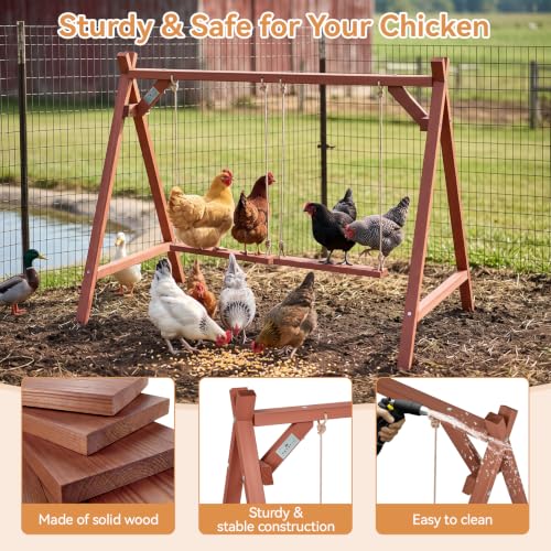 PETSFIT Wooden Chicken Perch with 2 Swings for 6-8 Chickens, Easy Assembly | Solid Fir Wood,Chicken Roosting Bars for Backyard Farms and Coops, Promotes Natural Perching, Easy to Clean - size: 50"L x 30"W x 34"H