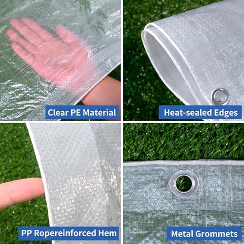 TARPAL Clear Tarp 4x6ft Small Tarp Waterproof Clear Plastic Tarps | Tarps With Grommets and Reinforced Edges for Patio,Porch and Outdoor Plant,Chicken Coop,Garden,Cat Litter - size: 4x6FT-Finished Size