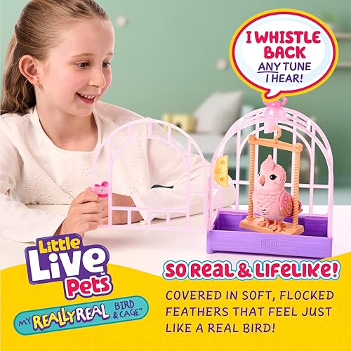 Little Live Pets My Really Real Talking Bird Toy & Cage - Rosie, Interactive Voice Repeating Toy, 20+ Sounds & Reactions, Talking Toys for Kids 5-7 | Interactive voice repeating toy, 20+ sounds & reactions, talking bird toys for kids 5-7 - style: Bird & C