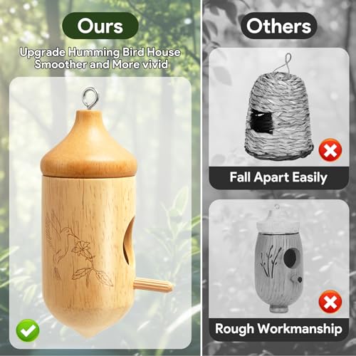 Hummingbird House, Small Hummingbird Houses for Outside | Wooden Bird House with Bow, String, Cute Gardening Gifts Home Decoration, Attractive Hummingbird Garden Decor - color: Style-2, size: 3 Pack
