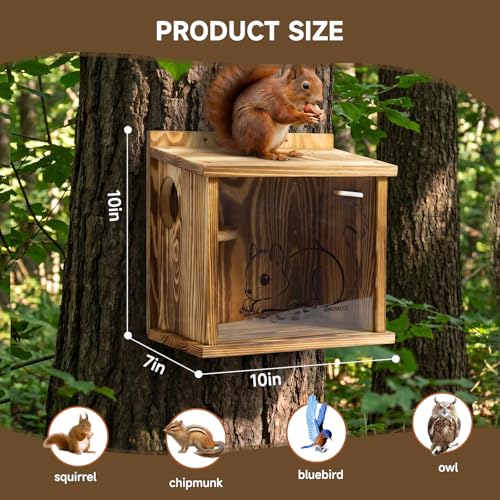 Wooden Squirrel House for Outside, Squirrel Nesting Box, Easy Assembly Squirrel Houses for Outside Nesting, Outside Nesting, Chipmunk Houses, Outdoor Squirrel Box for Backyard Wildlife