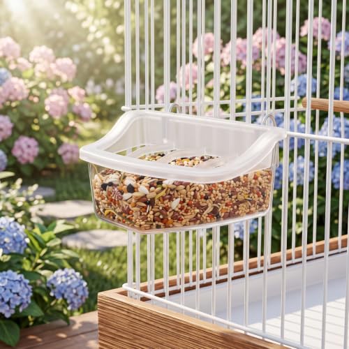 Veemoon 2pcs Splash Hanging Plastic Bird Cage Feeder, No Mess Bird Cage Feeding Bowl 4 Slot Small Parrot Food Cup Parakeet Water Dispenser Resuable Container for Pet Cockatiels, Finches, 4.5 × 2.3"
