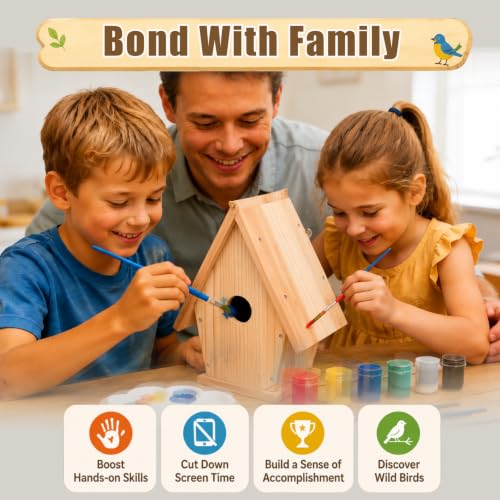 GABREE Wooden Bird House Kit, DIY Birdhouse Kit to Build and Paint, Comprehensive Outdoor Arts and Crafts Set with Tools, Paint & Brushes, Perfect Creative Gift for Nature Lovers & Families