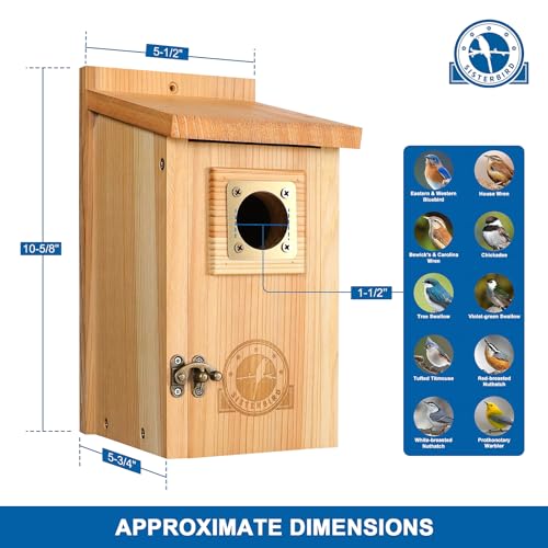 SISTERBIRD Bird Houses for Outside Clearance with Copper Guard, Cedar Bird House Outdoor, Bluebird Finch Swallow Wren Chickadee - color: Burly Wood & Copper-colored -- 1PC