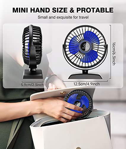 JZCreater USB Desk Fan, 360 Rotation Personal Cooling Fan with 3 Speeds, Quiet, Small, USB Powered for Home, Office, Bedroom, Car, Travel, Black - color: 282-Black+Blue