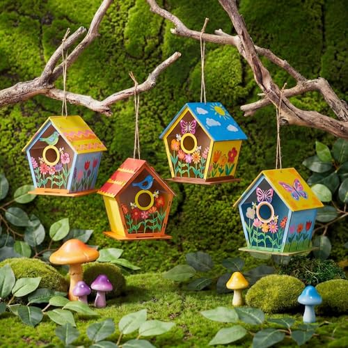 DoubleFill 24 Pack Wooden Bird Houses Painting Craft Kit Unfinished DIY Wood Birdhouses to Build and Paint for Summer Arts and Craft Projects Class Parties Birthday Party Favors