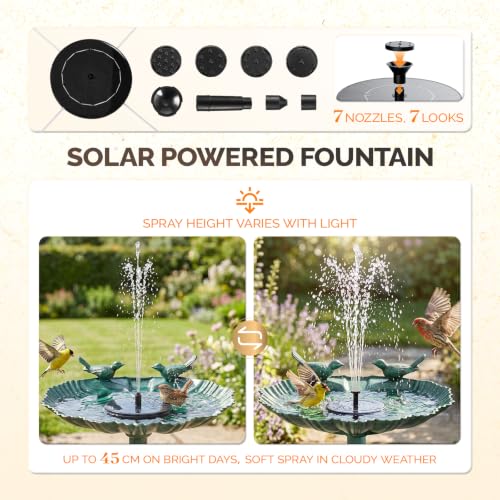 VINGLI Pedestal Bird Bath with Solar Fountain, Solar Pump Resin Birdbaths, Weather Resistant Bird Baths with Ground Stakes, Vintage Finish Garden Decor for Outdoor, Patio, Yard, Lawn(Green Shell) - color: Green Shell
