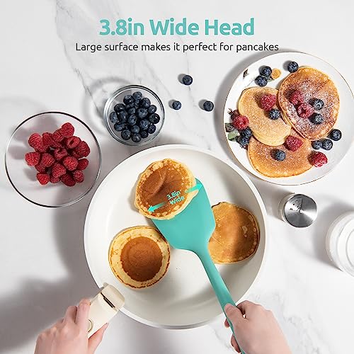 U-Taste 600ºF Heat Resistant Silicone Turners: 13.6in Long Solid & Slotted Kitchen Spatula Flipper, Wide and Large Flexible Cooking Utensil for Flipping Egg, Pancake, Cookie (Aqua Sky, 2PCS) | 600ºF Heat Resistant Food Grade Silicone Cooking Utensils Set,