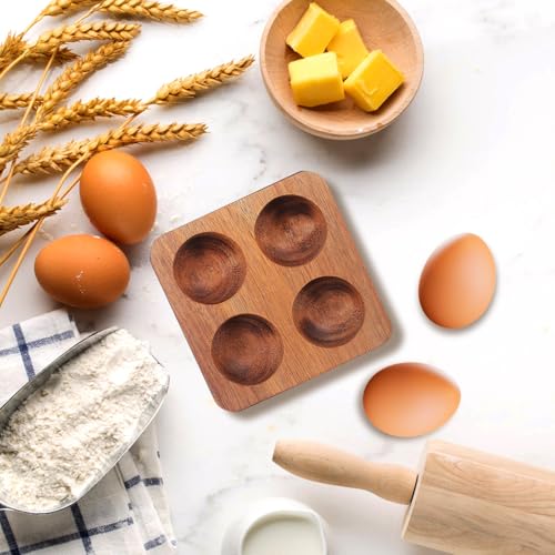 Sewroro Wooden Egg Holder 4 Slots Tray Countertop Egg Storage Organizer Chicken Display Rack For Kitchen Refrigerator
