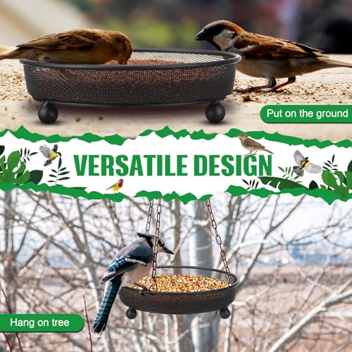 Nuogo 4 Pcs Ground Bird Feeder Tray 7 Inches Platform Bird Feeder for Outside Metal Squirrel Feeders Rust Resistant Mesh Seed Tray Garden Yard Decoration for Outdoor Wild Dove(Round) - style: Round