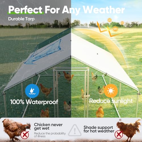 Quictent Large Metal Chicken Coop Run for 30+ Poultry w/Side Hardware Cloth | Waterproof Cover, Advanced Series Outdoor Walk-in Cage Hen Duck Rabbit Dog Pen Yard Farm House, 18x9x6.6FT - color: White, size: 214.5"L x 107.3"W x 78.0"H