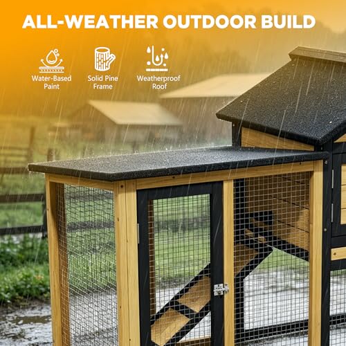 Wooden Chicken Coop with Run, Outdoor Hen House Poultry Hutch with Removable Tray & Ramp, Wire Fence, Weatherproof Roof, for Backyard 2-3 Chickens - color: Yellow